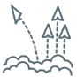 Blue upward arrows emerging from a cloud, representing data upload to the cloud.