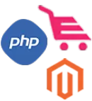 PHP, Magento, and an e-commerce shopping cart logos (web development/online store icons).