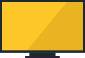 Flat-screen TV with a yellow screen and diagonal lighter highlight, bordered by a dark gray bezel.