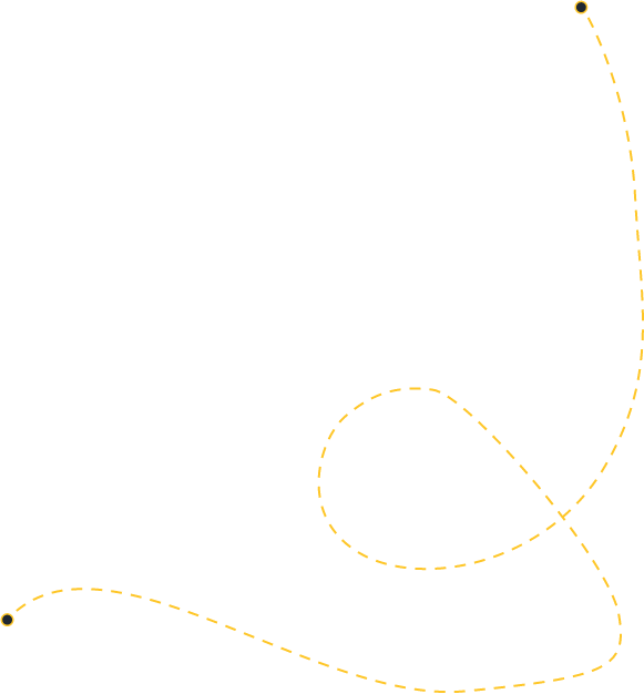 Abstract black background with a single yellow dashed curve looping across the image.