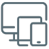 Three overlapping devices (desktop, tablet, and smartphone) representing responsive design and cross-device compatibility.