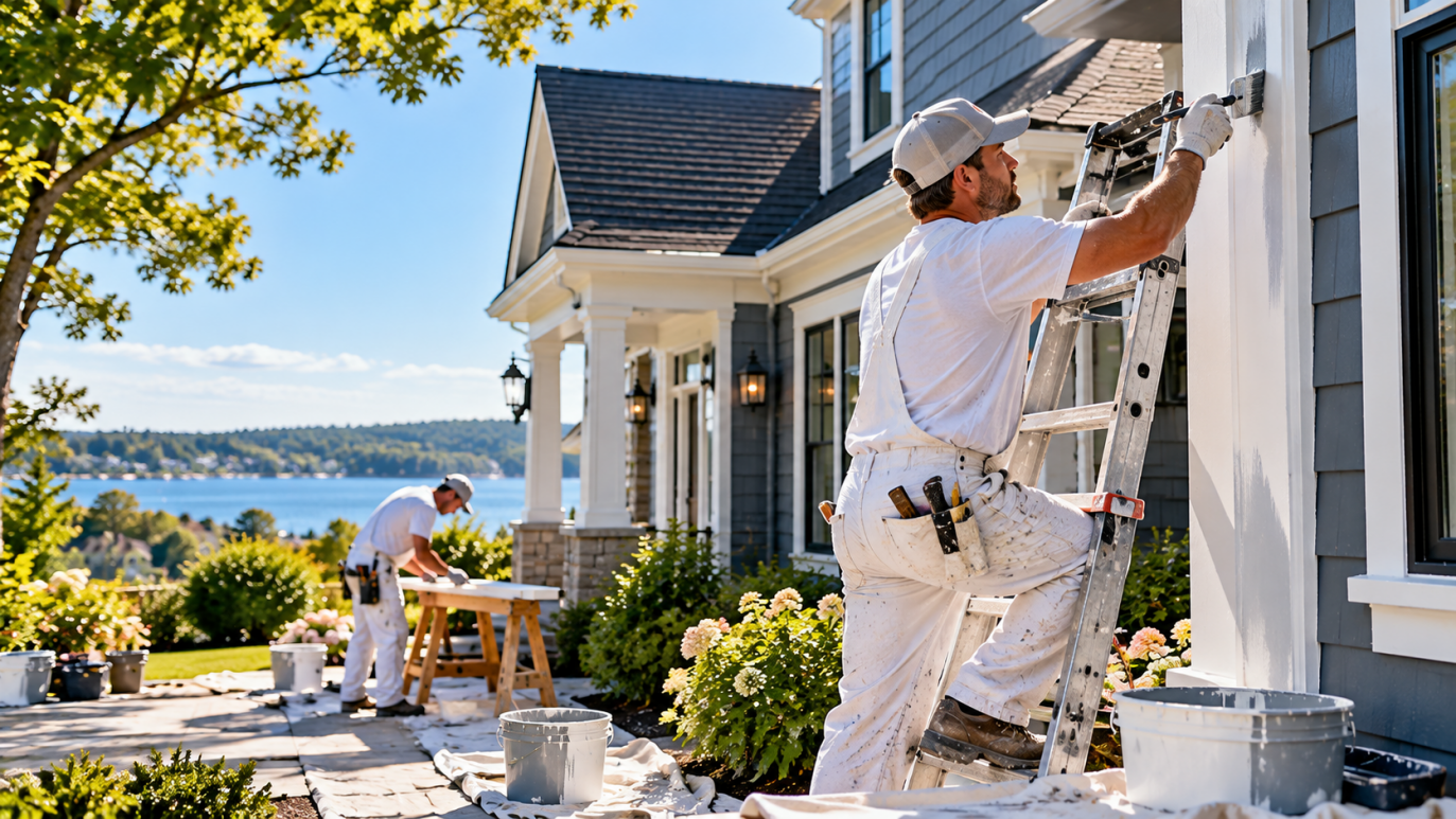 Professional painting contractor working on a residential exterior